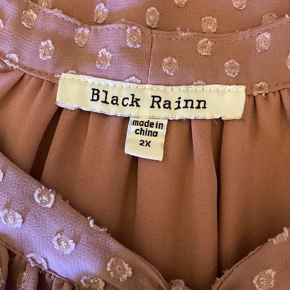 Black Rainn | Blush Polka Dot Blouse Neck Bow Tie Chiffon Overlay Plus Size 2X - Picture 3 of 6